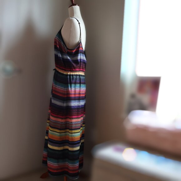 Athleta Havana Midi Rainbow Stripe Dress Womens L Festival Summer Travel - Picture 5 of 7